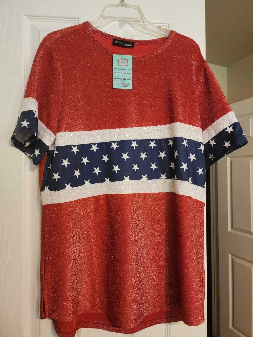 NEW WITH TAGS Red Star-Stripe Sparkle Top